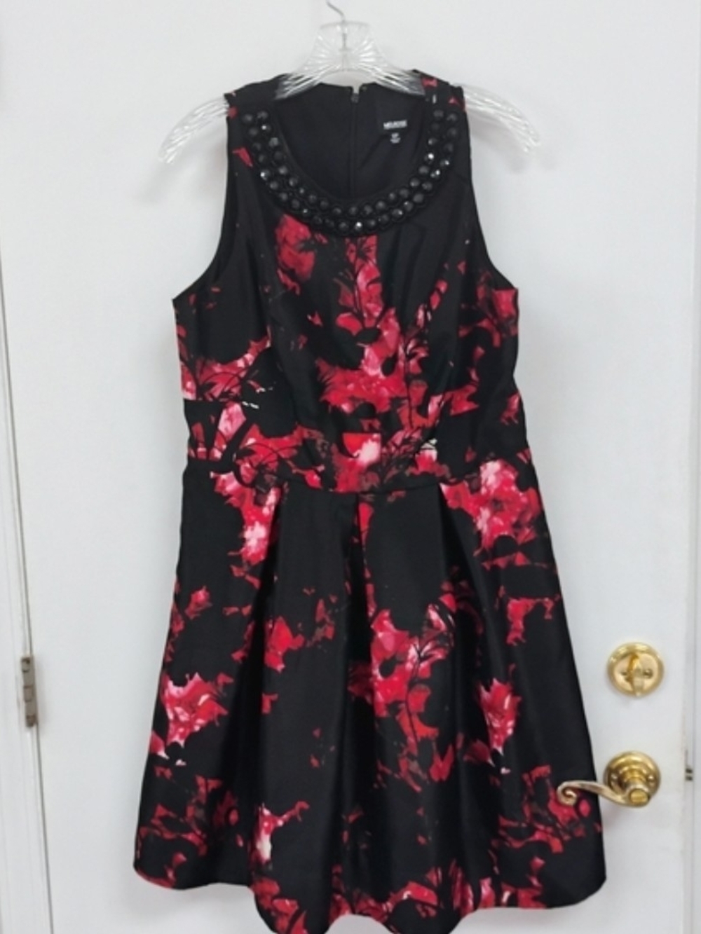 Melrose Studio Black Red Floral Beaded Fit & Flare Dress Size 12P